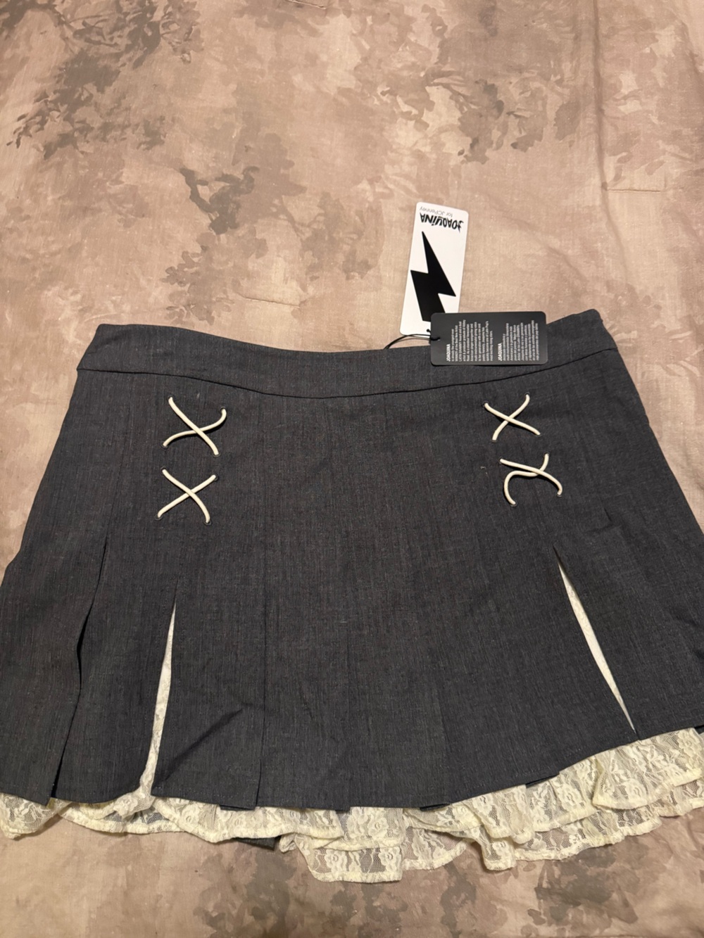 jcpenney Gray Pleated Lace-Trim Mini Skirt